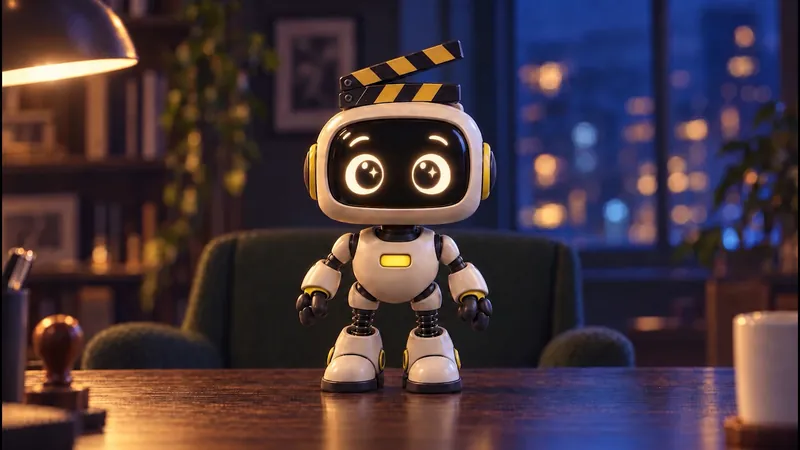 The CutAssist robot stands on a desk at night, ready for work